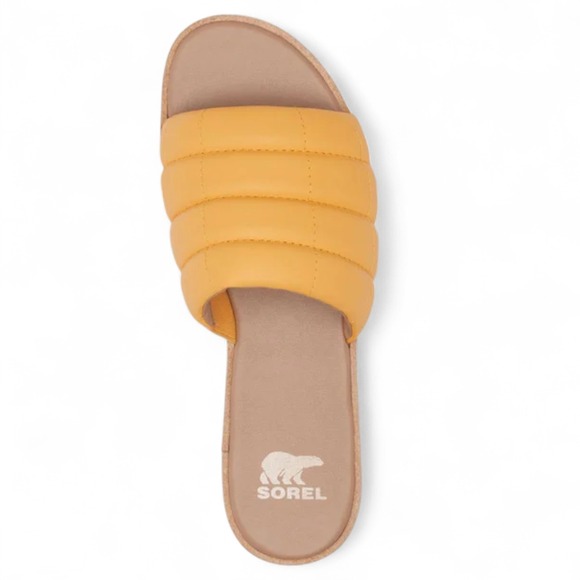 Sorel Ella III Slide Sandals Womens Size 9 Yellow Ray Honey Quilted‎ Leather NEW - Picture 2 of 13